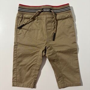Burberry Tan and Red Casual Shorts with Striped Waistband